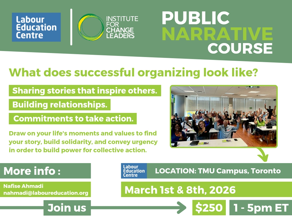 Public Narrative Course flyer with LEC and ICL